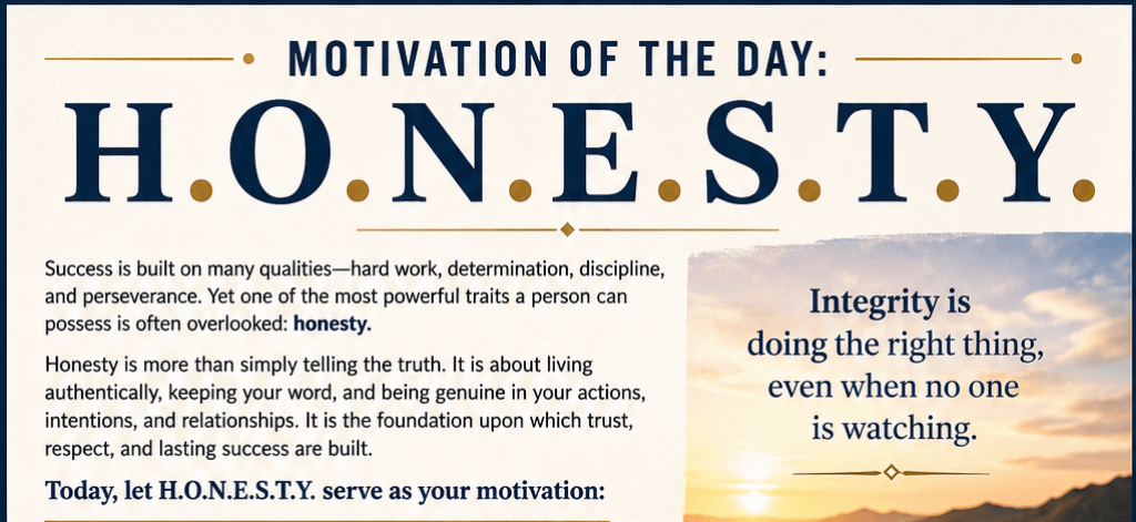 Motivation of the Day: H.O.N.E.S.T.Y. 4 Motivation of the Day: H.O.N.E.S.T.Y.