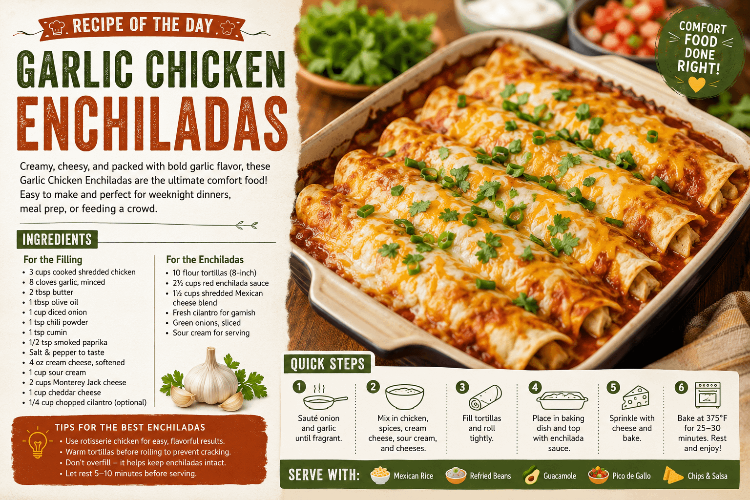 Recipe of the Day: Garlic Chicken Enchiladas 9 Recipe of the Day: Garlic Chicken Enchiladas