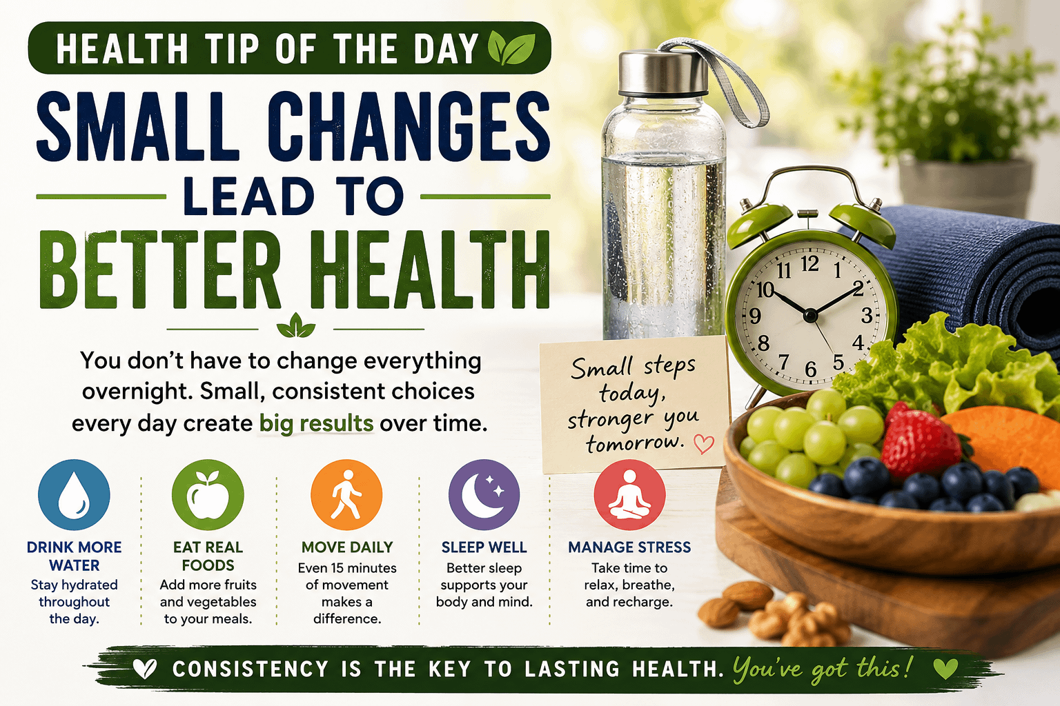 Health Tip of the Day: Small Changes Lead to Better Health 3 Health Tip of the Day: Small Changes Lead to Better Health