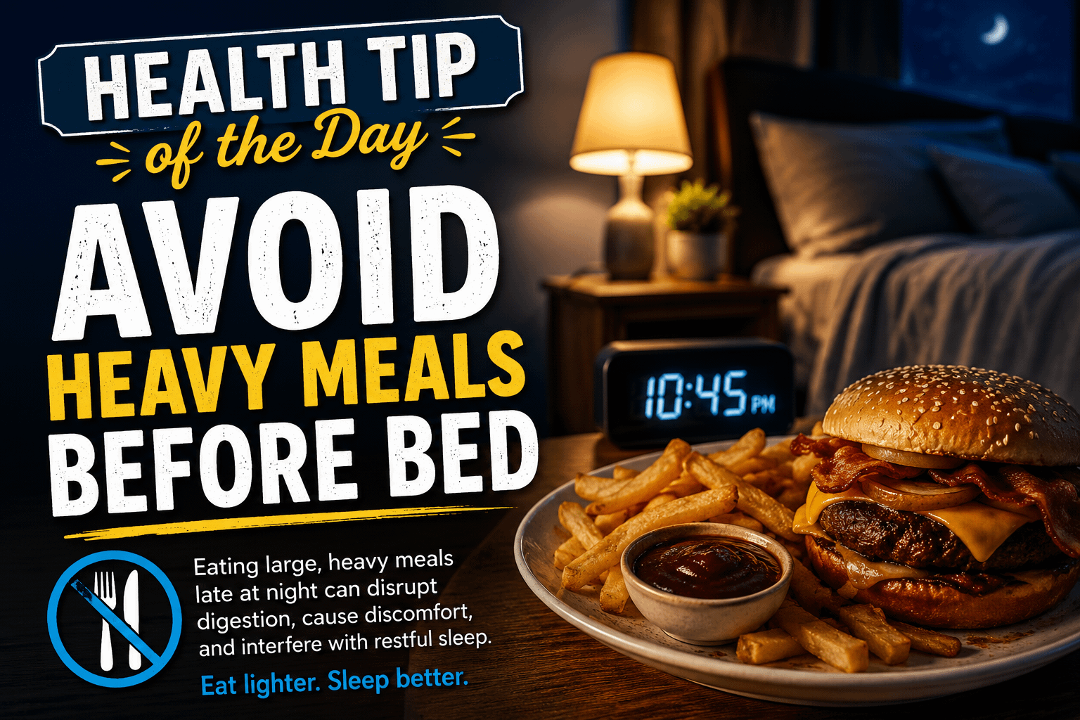 Health Tip of the Day: Avoid Heavy Meals Before Bed 9 Health Tip of the Day: Avoid Heavy Meals Before Bed