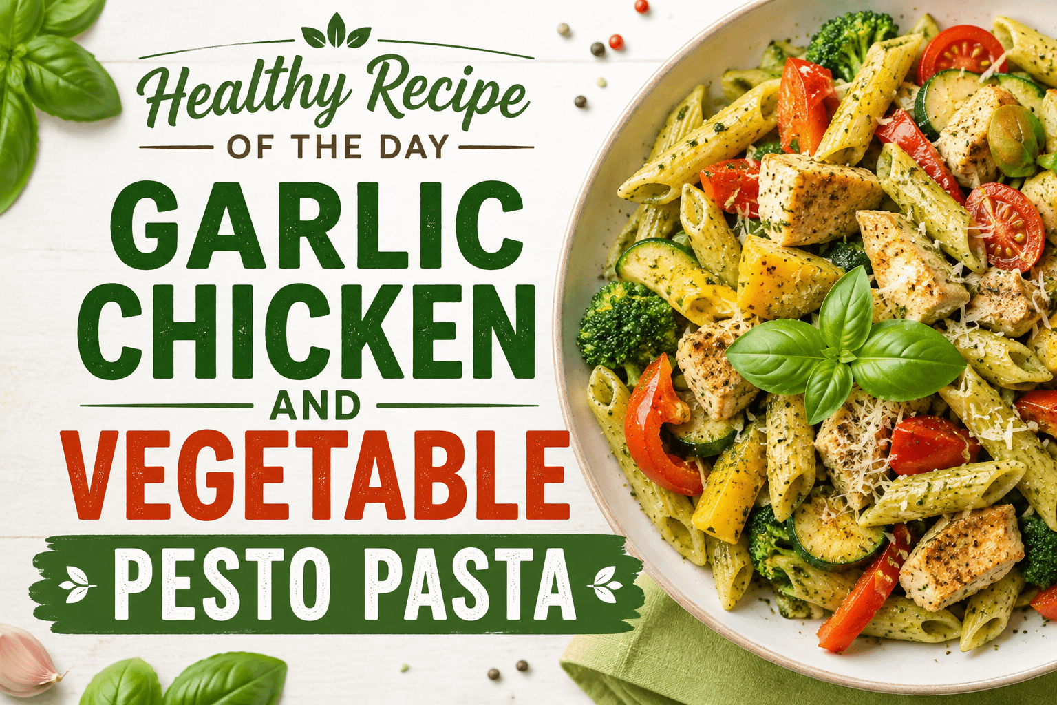 Healthy Recipe of the Day: Garlic Chicken and Vegetable Pesto Pasta 6 Healthy Recipe of the Day: Garlic Chicken and Vegetable Pesto Pasta