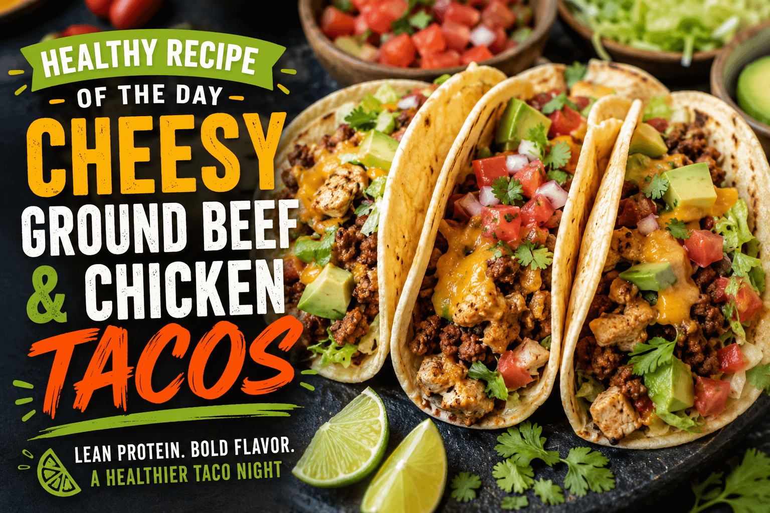 Healthy Recipe of the Day: Cheesy Ground Beef & Chicken Tacos 1 e6835040 9152 4ffd 97b6 3220bf061c20