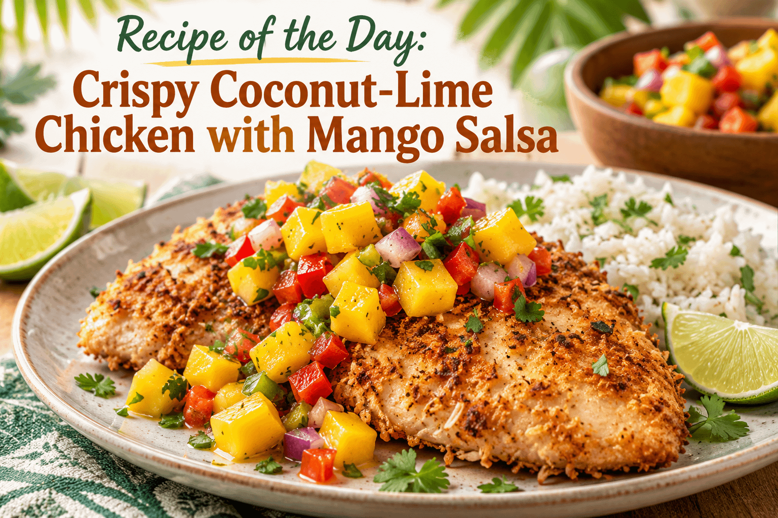 Recipe of the Day: Crispy Coconut-Lime Chicken with Mango Salsa 8 Recipe of the Day: Crispy Coconut-Lime Chicken with Mango Salsa