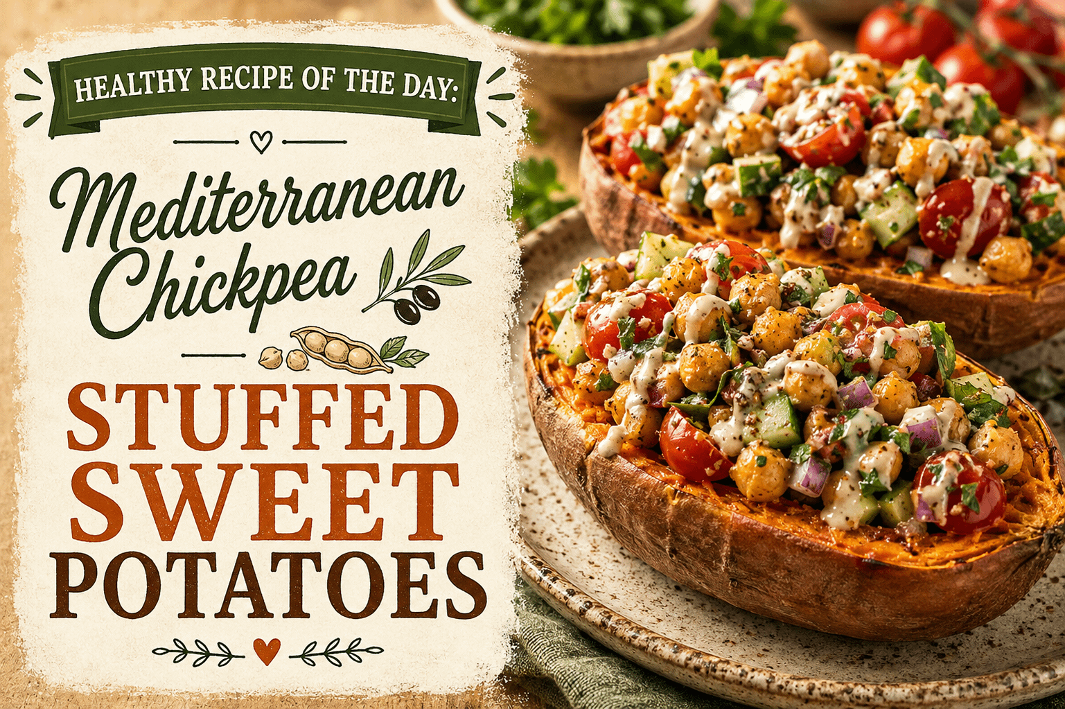 Healthy Recipe of the Day: Mediterranean Chickpea Stuffed Sweet Potatoes 7 Healthy Recipe of the Day: Mediterranean Chickpea Stuffed Sweet Potatoes