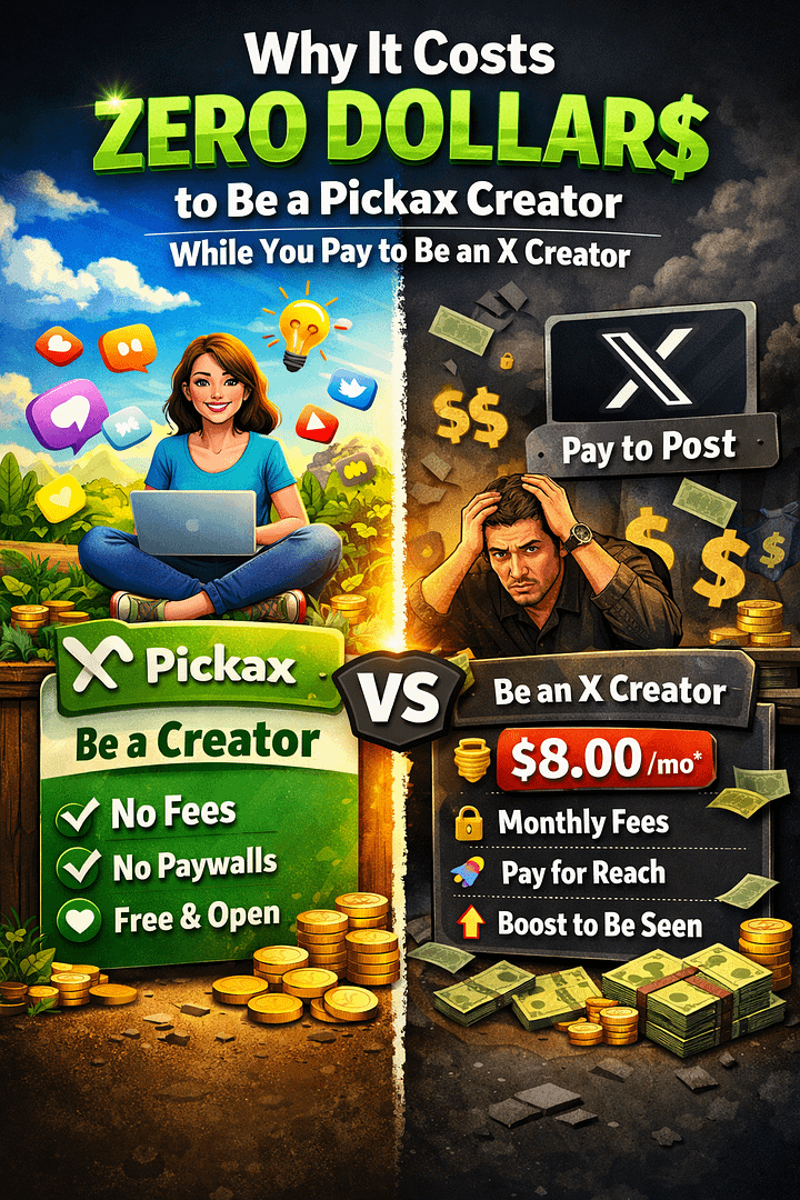 Why It Costs Zero Dollars to Be a Pickax Creator — While You Pay to Be an X Creator