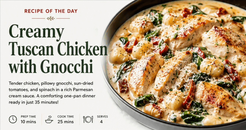 Recipe of the Day: Creamy Tuscan Chicken with Gnocchi